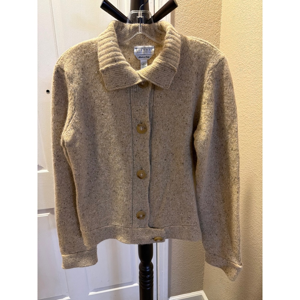 Talbots Collection Merino Wool Angora Cardigan Sweater Tan Made in Italy Large